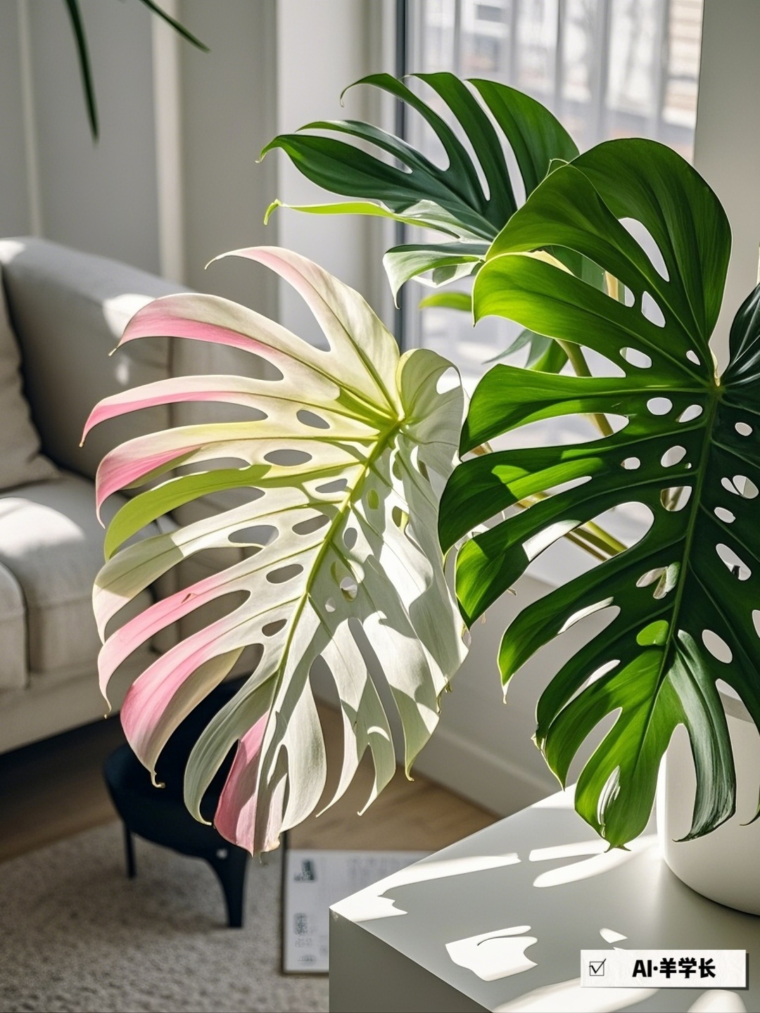 Pink and white gradient Monstera