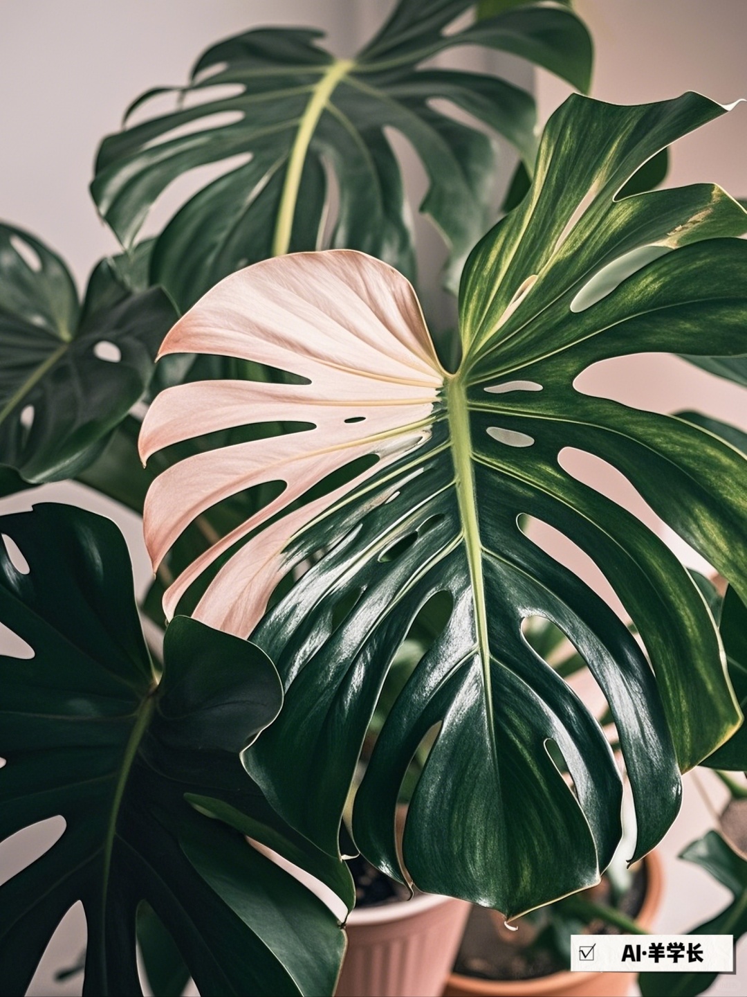 Pink and white gradient Monstera